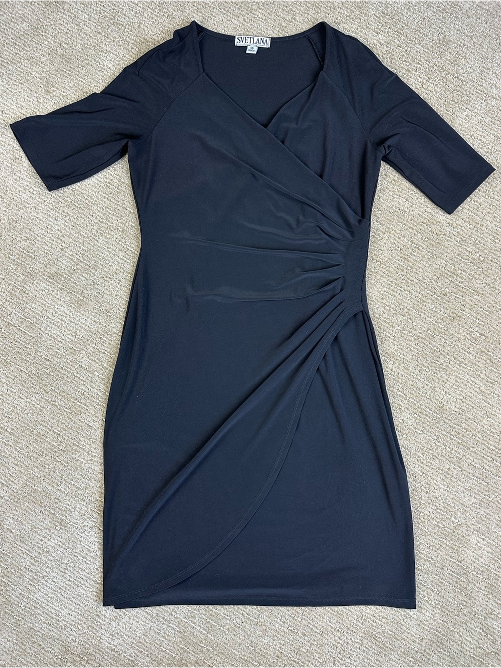 Vtg Svetlana Black Wrap Dress Ruched Bodycon Cocktail Party Office Goth Sz 10